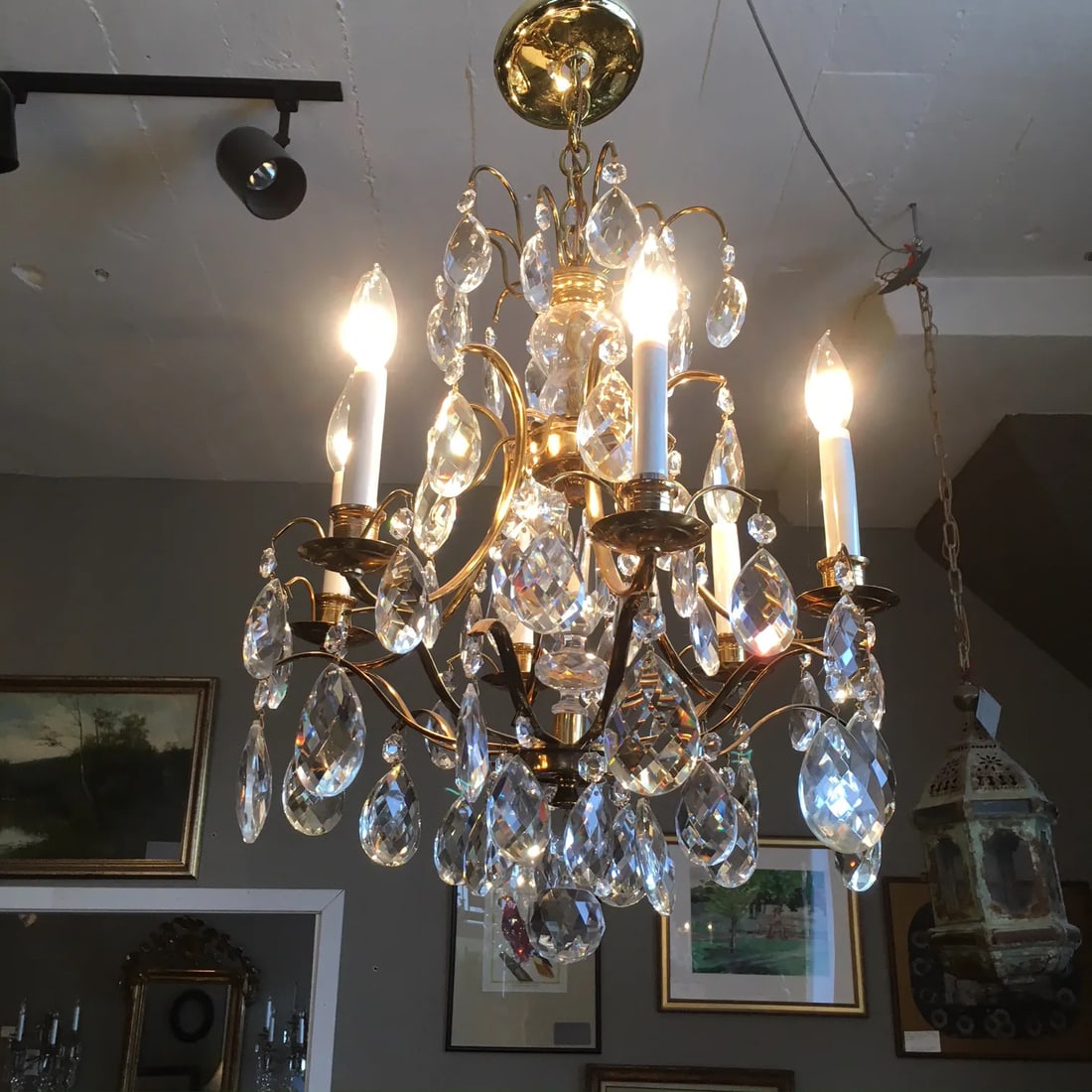 Mid Century Solid Brass Crystal Marie Therese Style French Chandelier 1950s/60s - 6