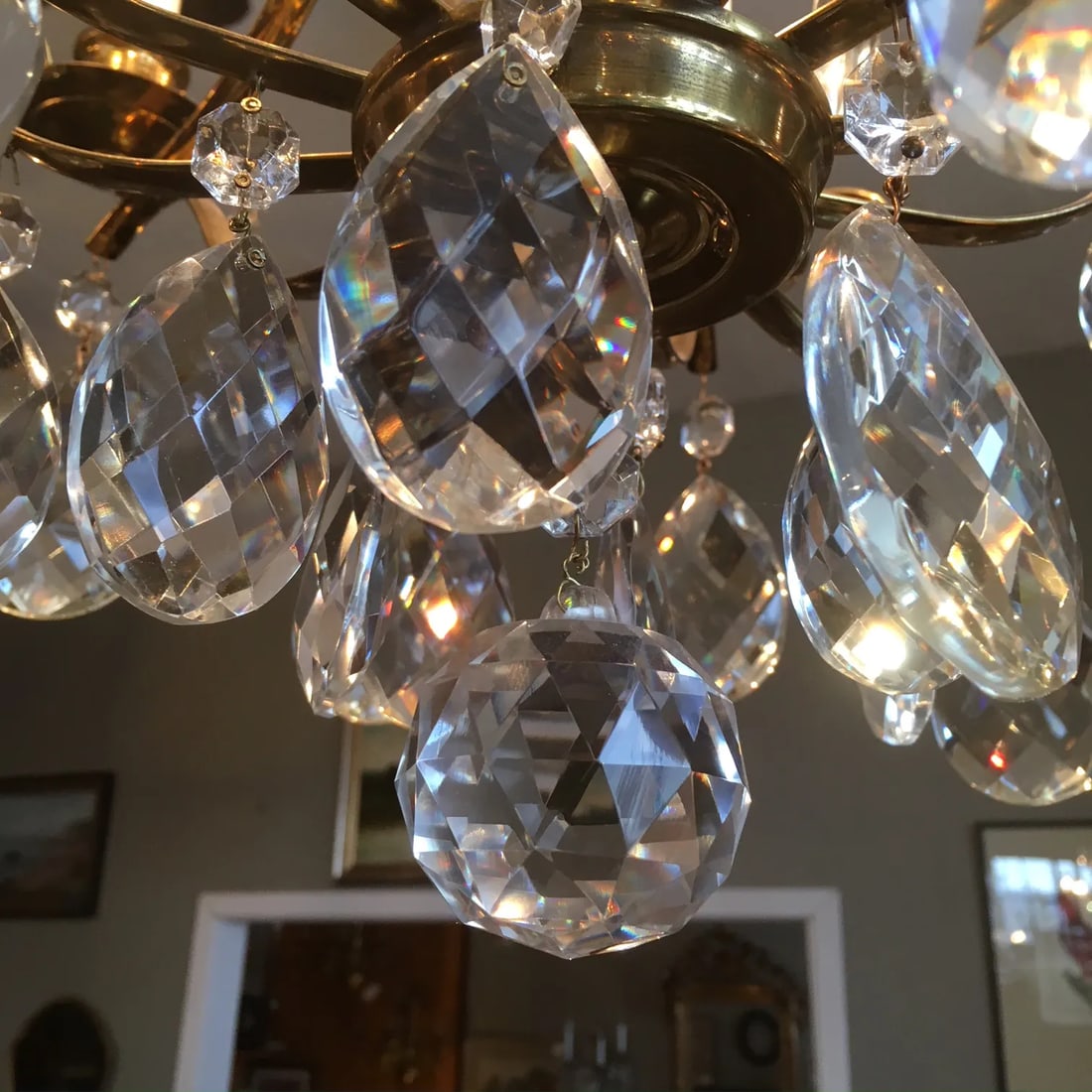 Mid Century Solid Brass Crystal Marie Therese Style French Chandelier 1950s/60s - 7