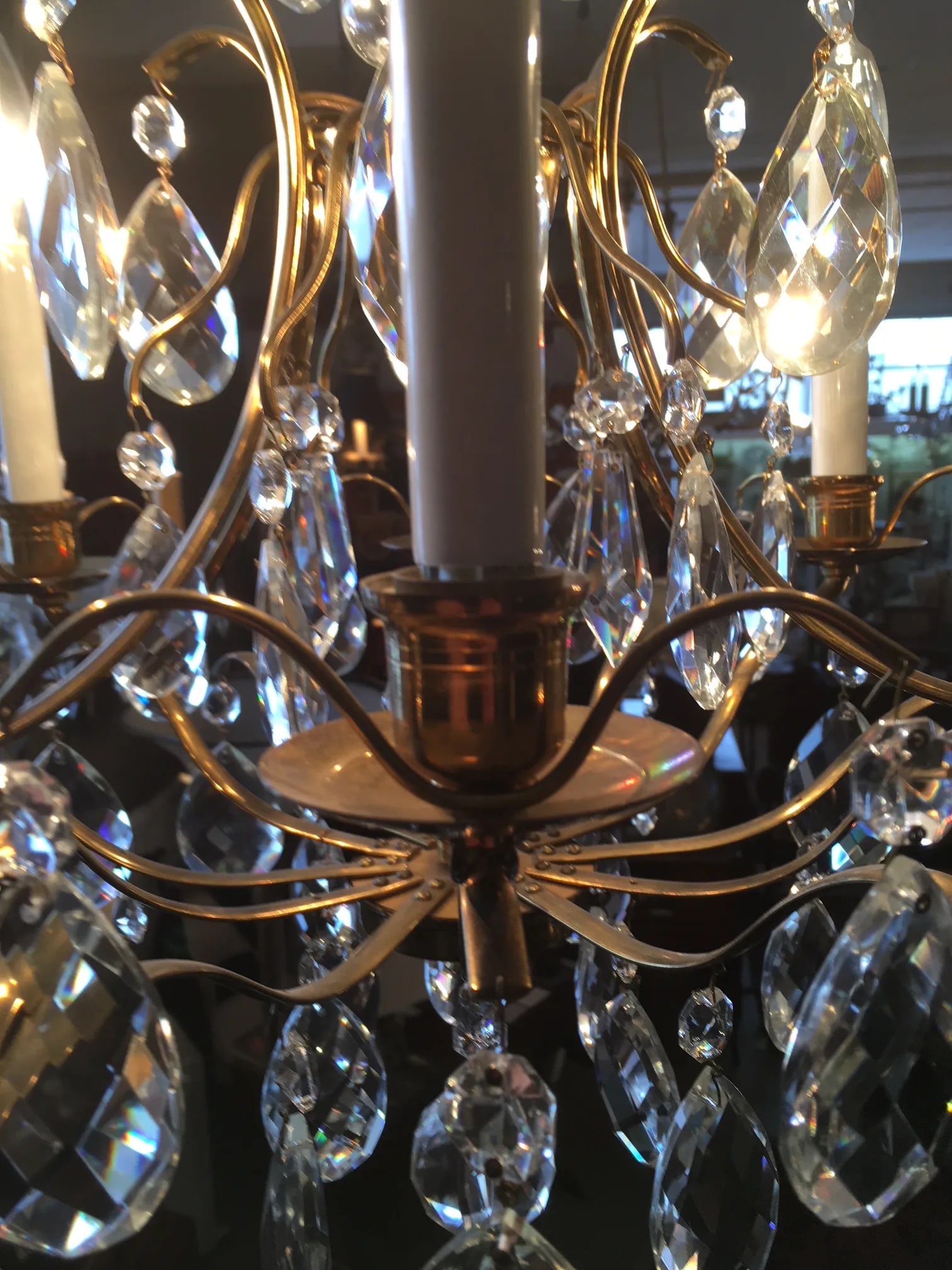 Mid Century Solid Brass Crystal Marie Therese Style French Chandelier 1950s/60s - 8