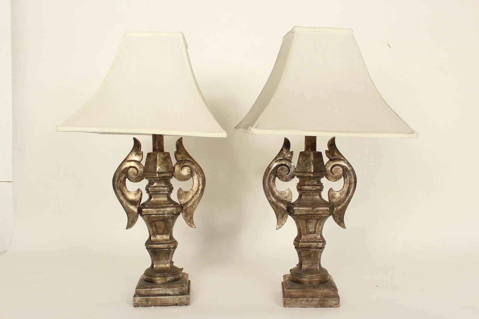 Italian Silver Leaf Table Lamps - a Pair - 11