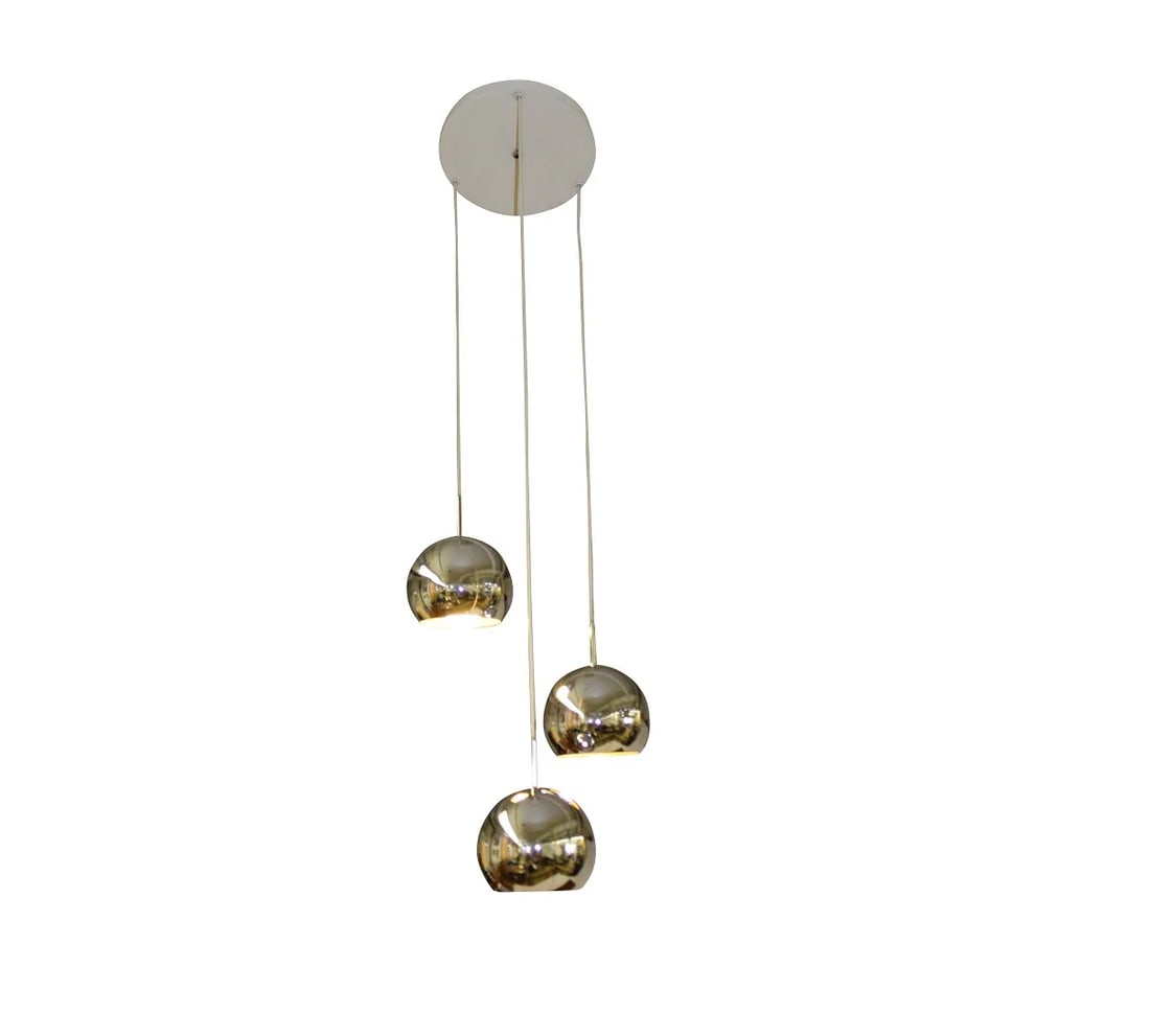Mid Century Modern Hanging Light Chrome Balls: This beautiful piece of illuminating art comes to you from the 1970as. The chrome balls of this hanging light are in great condition showing only minor wear and tear. All of the original cords and