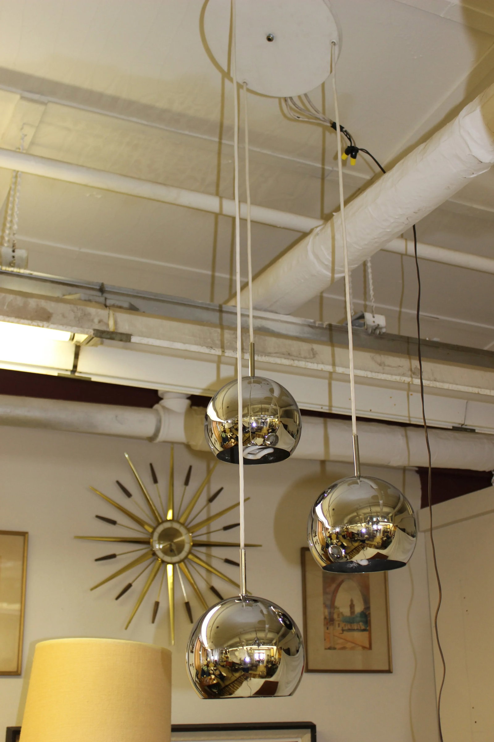 Mid Century Modern Hanging Light Chrome Balls - 2