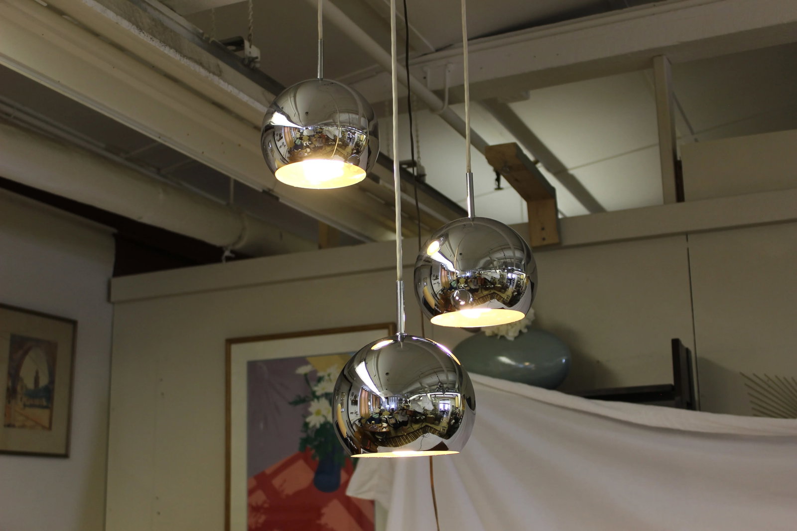 Mid Century Modern Hanging Light Chrome Balls - 3