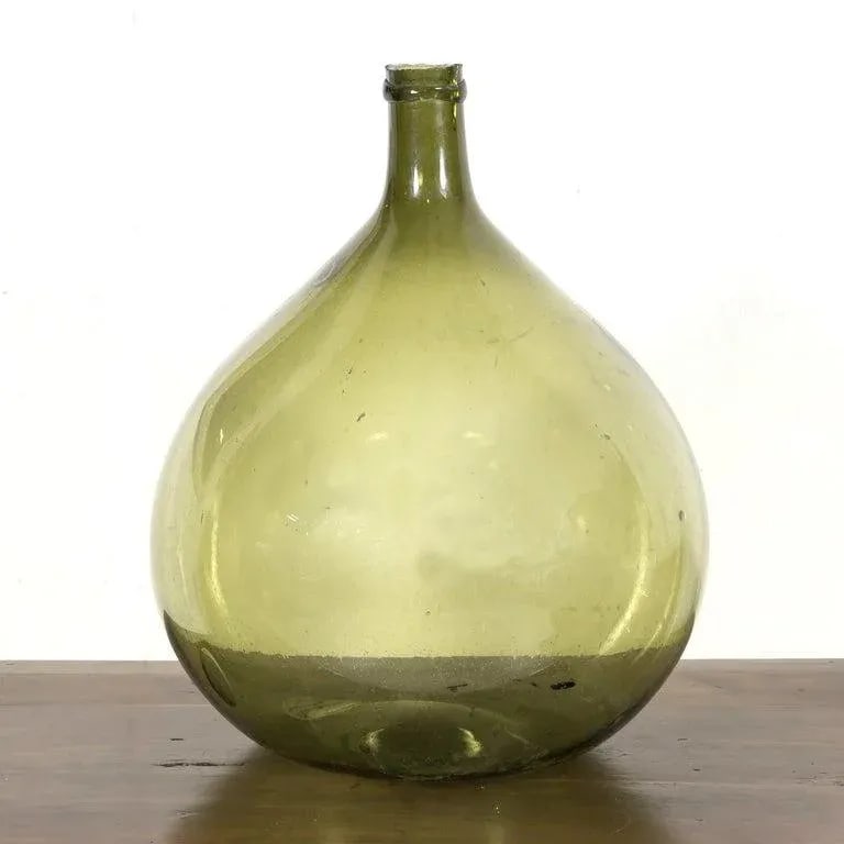 19th Century French Green Glass Demijohn or Dame Jeanne Hand Blown Bottle - 2