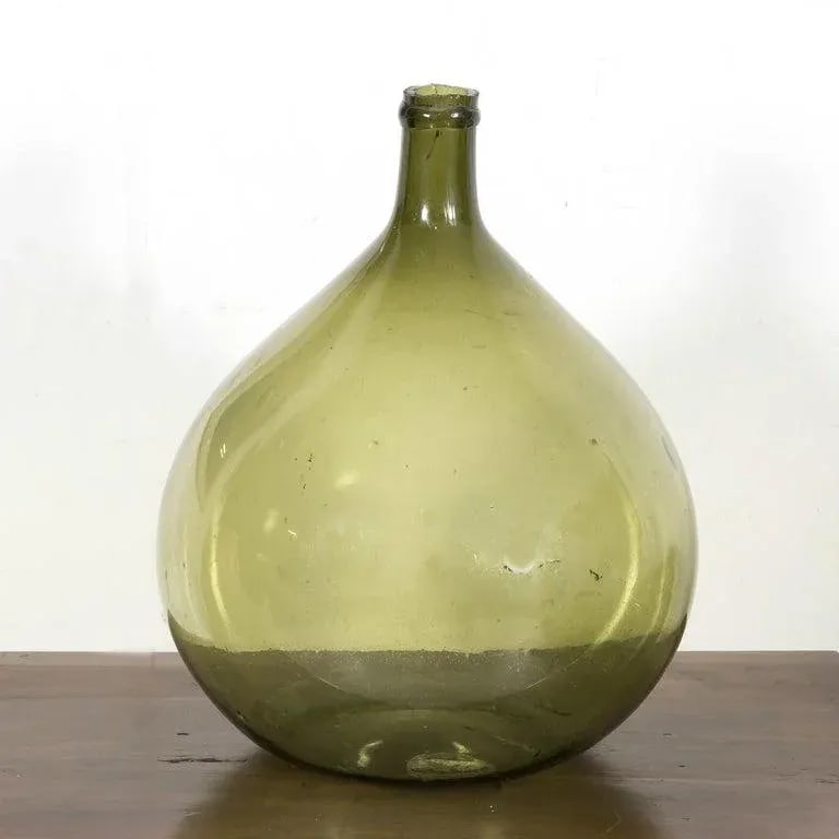 19th Century French Green Glass Demijohn or Dame Jeanne Hand Blown Bottle - 3