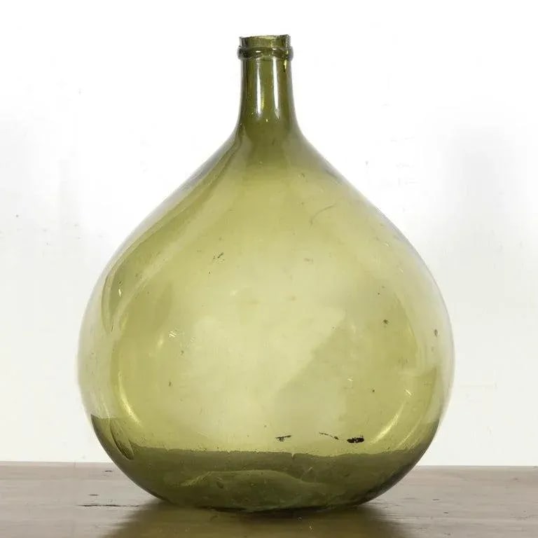19th Century French Green Glass Demijohn or Dame Jeanne Hand Blown Bottle - 5