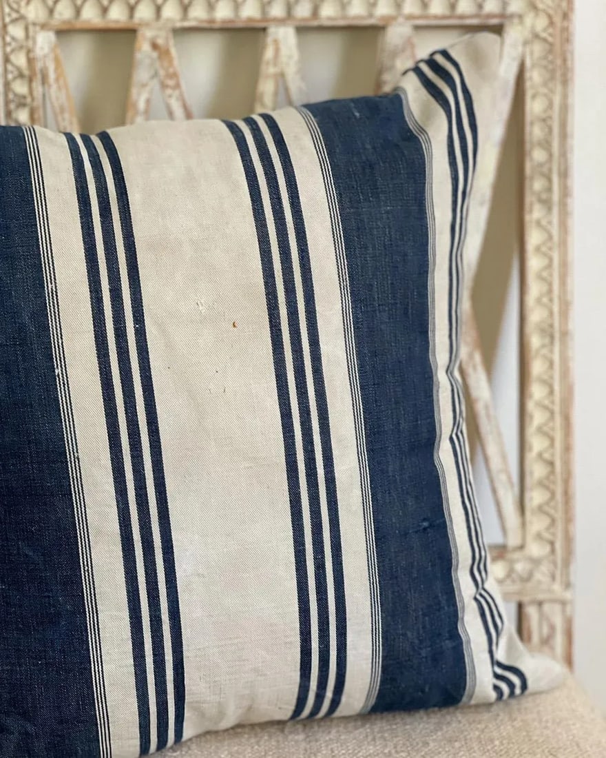 Early 20th Century Vintage French Ticking Stripe Pillow - 3