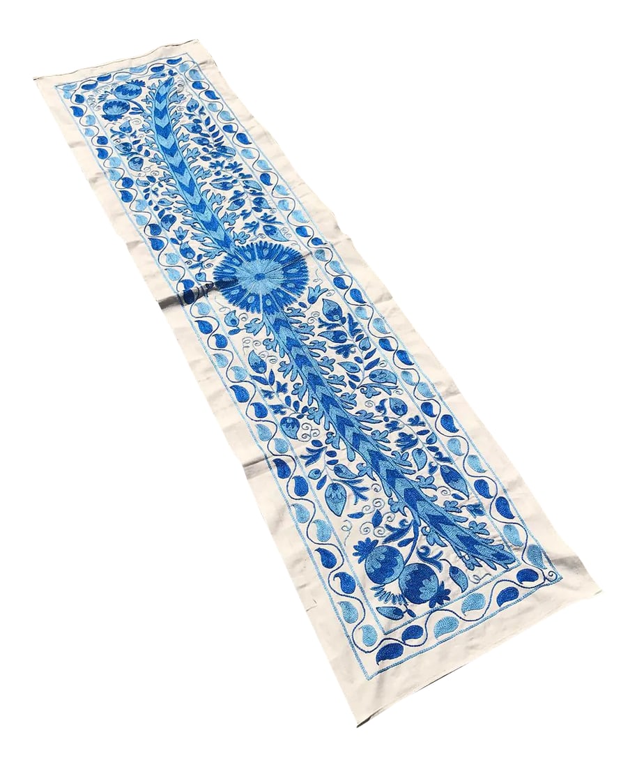 Crochet Table Runner, Blue Patterns With Floral Center (1 of 8)