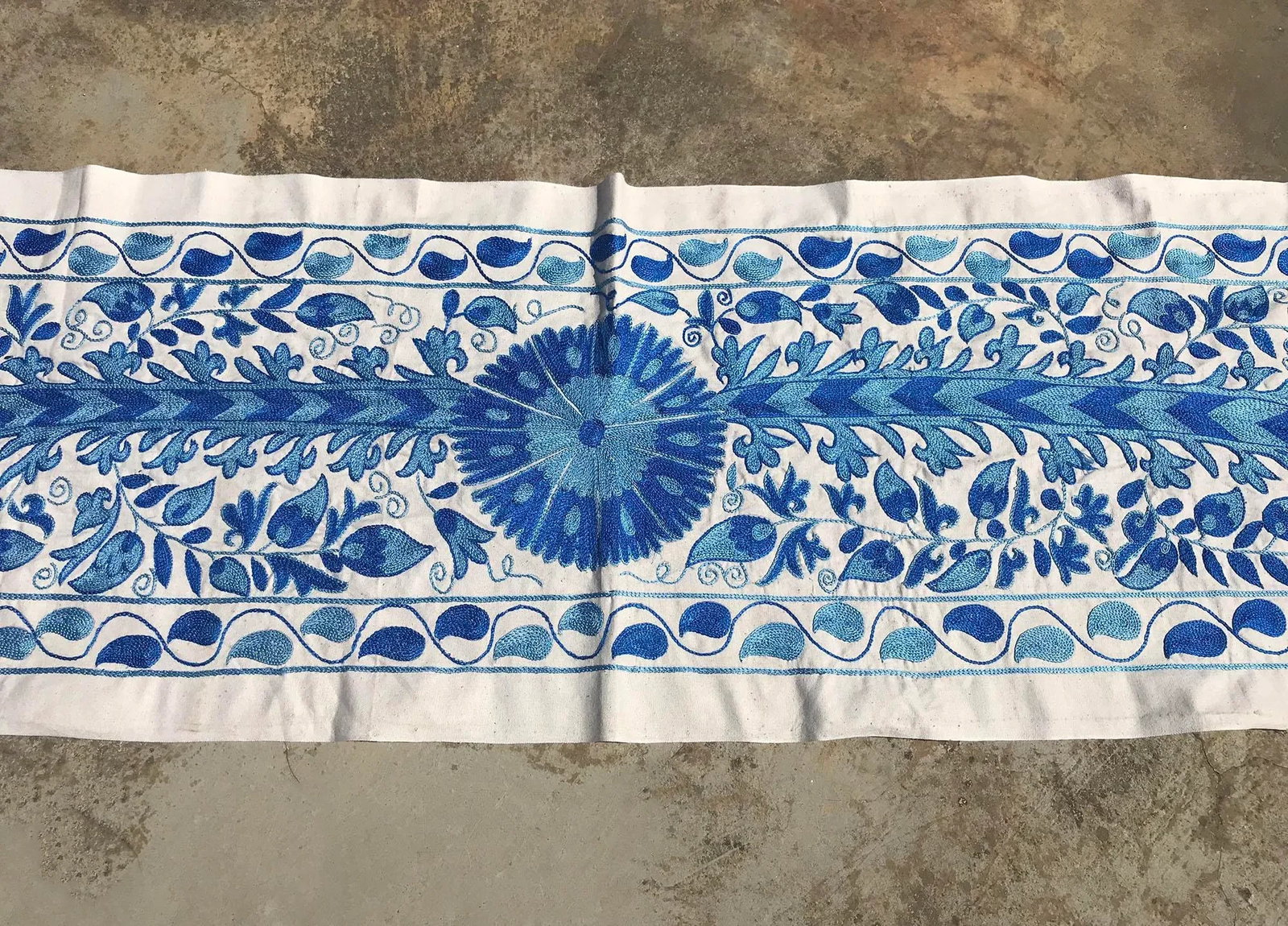 Crochet Table Runner, Blue Patterns With Floral Center - 5