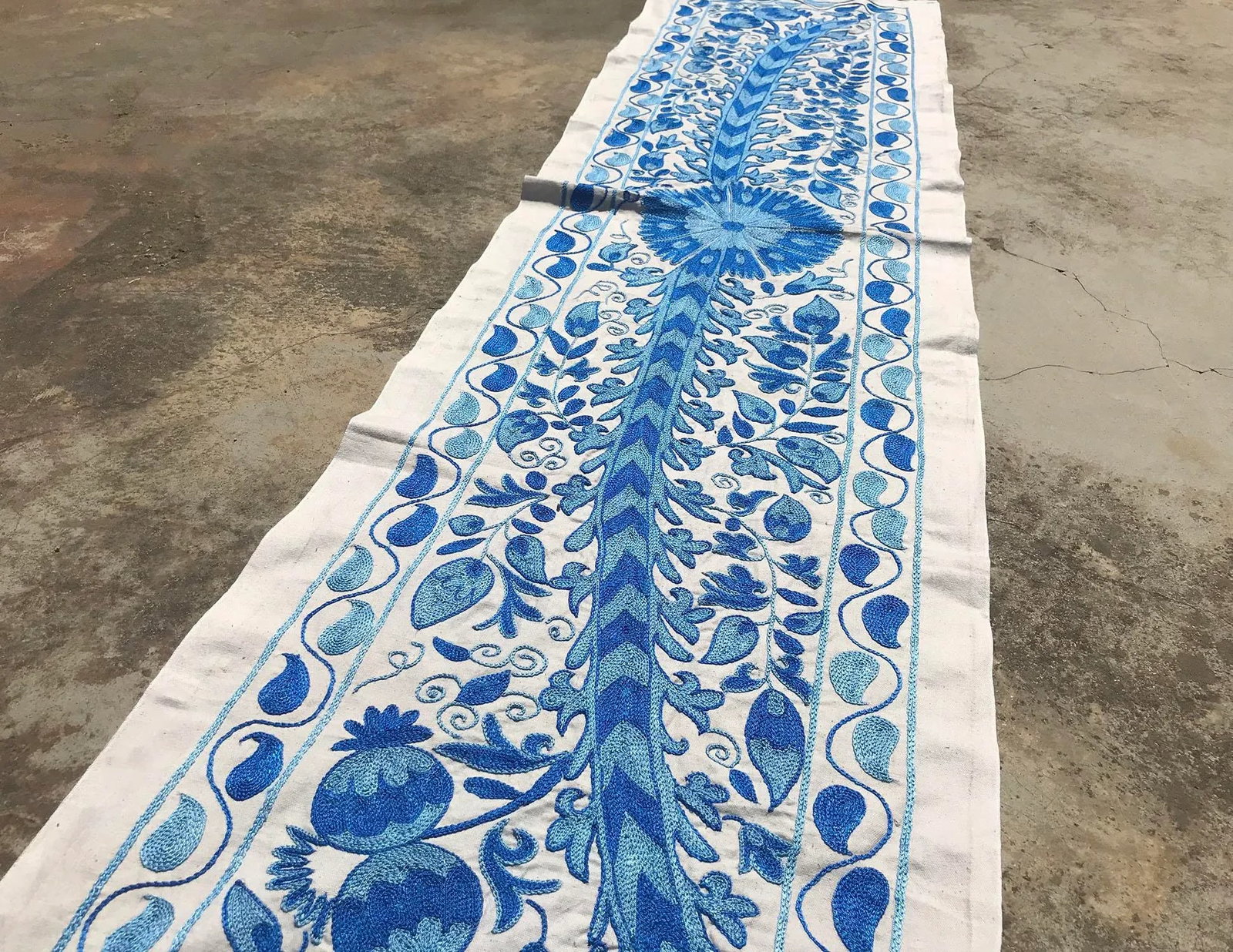 Crochet Table Runner, Blue Patterns With Floral Center - 6