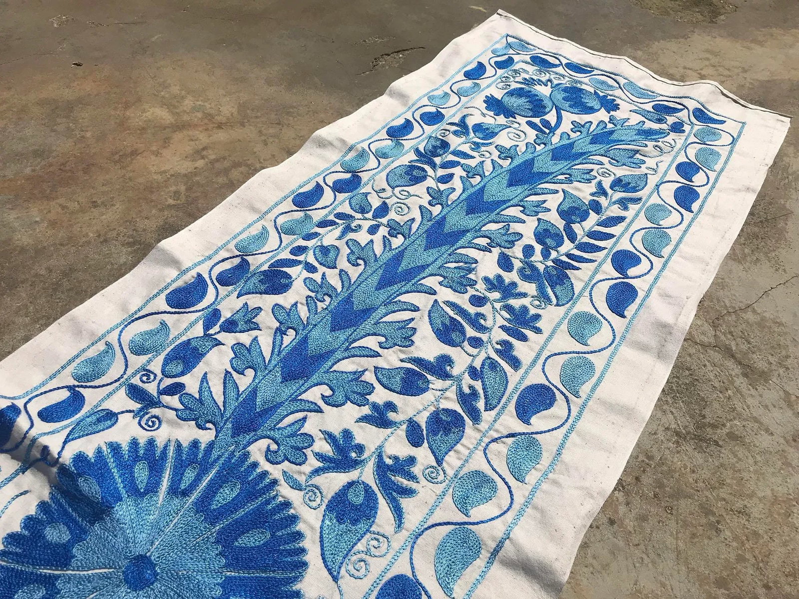 Crochet Table Runner, Blue Patterns With Floral Center - 7
