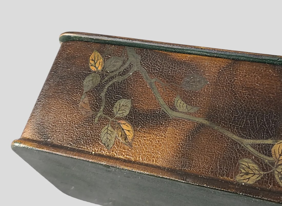 Late 19th Century Antique Victorian French Paper Mache Painted Lacquered Floral Poppies Bird Quel Gl - 11