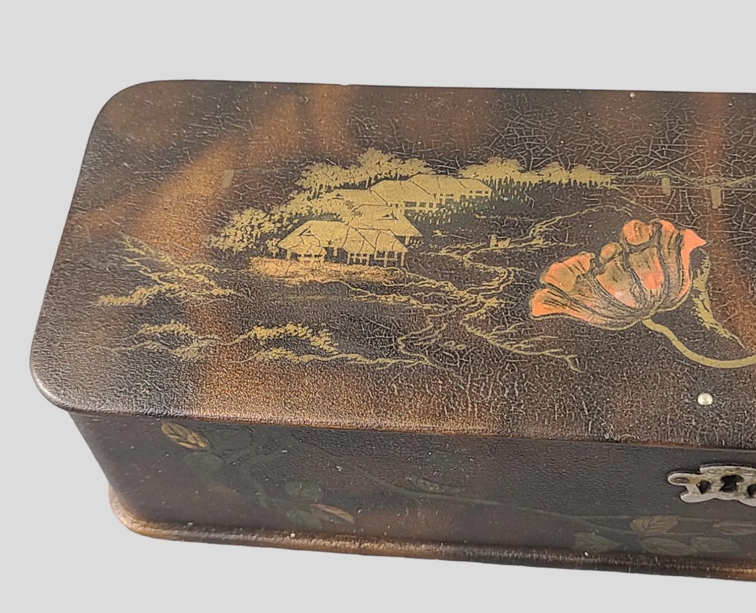 Late 19th Century Antique Victorian French Paper Mache Painted Lacquered Floral Poppies Bird Quel Gl - 12