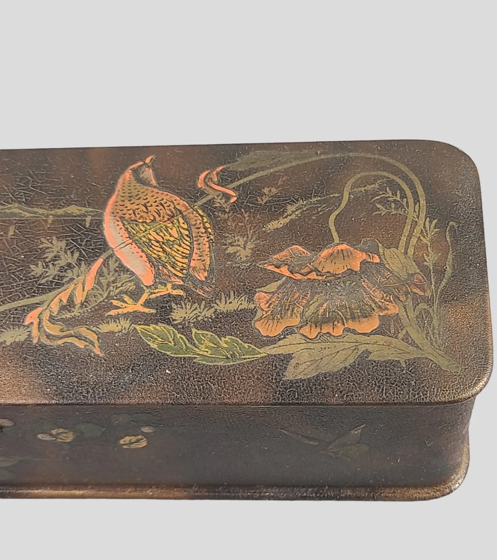 Late 19th Century Antique Victorian French Paper Mache Painted Lacquered Floral Poppies Bird Quel Gl - 2