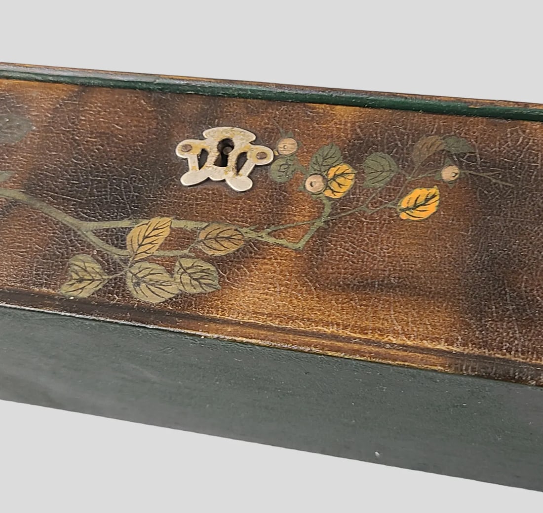 Late 19th Century Antique Victorian French Paper Mache Painted Lacquered Floral Poppies Bird Quel Gl - 5