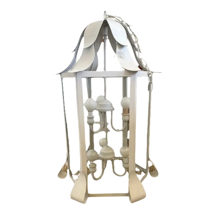 Mid 20th Century Metal & Glass Lantern Chandelier, 6 Lights (1 of 5)