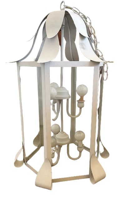 Mid 20th Century Metal & Glass Lantern Chandelier, 6 Lights - 2