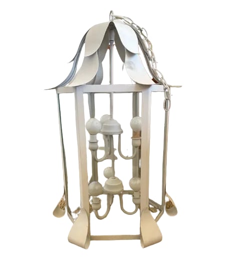 Mid 20th Century Metal & Glass Lantern Chandelier, 6 Lights - 5