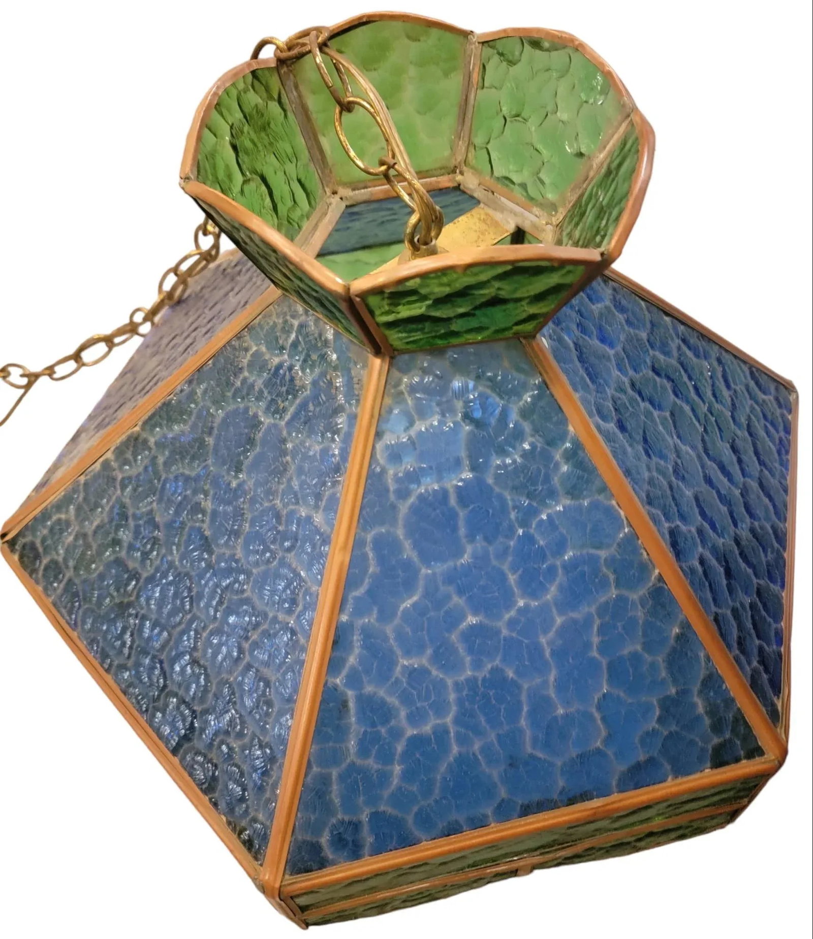 Mid Century Hanging Blue/Geen Stained Glass Pendant Light - 2