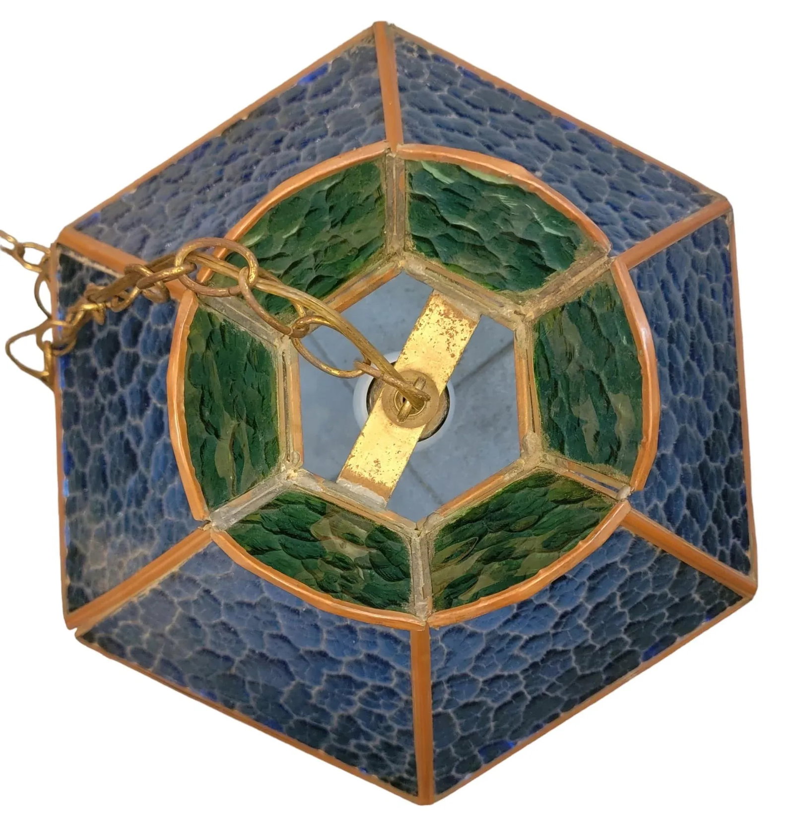 Mid Century Hanging Blue/Geen Stained Glass Pendant Light - 3