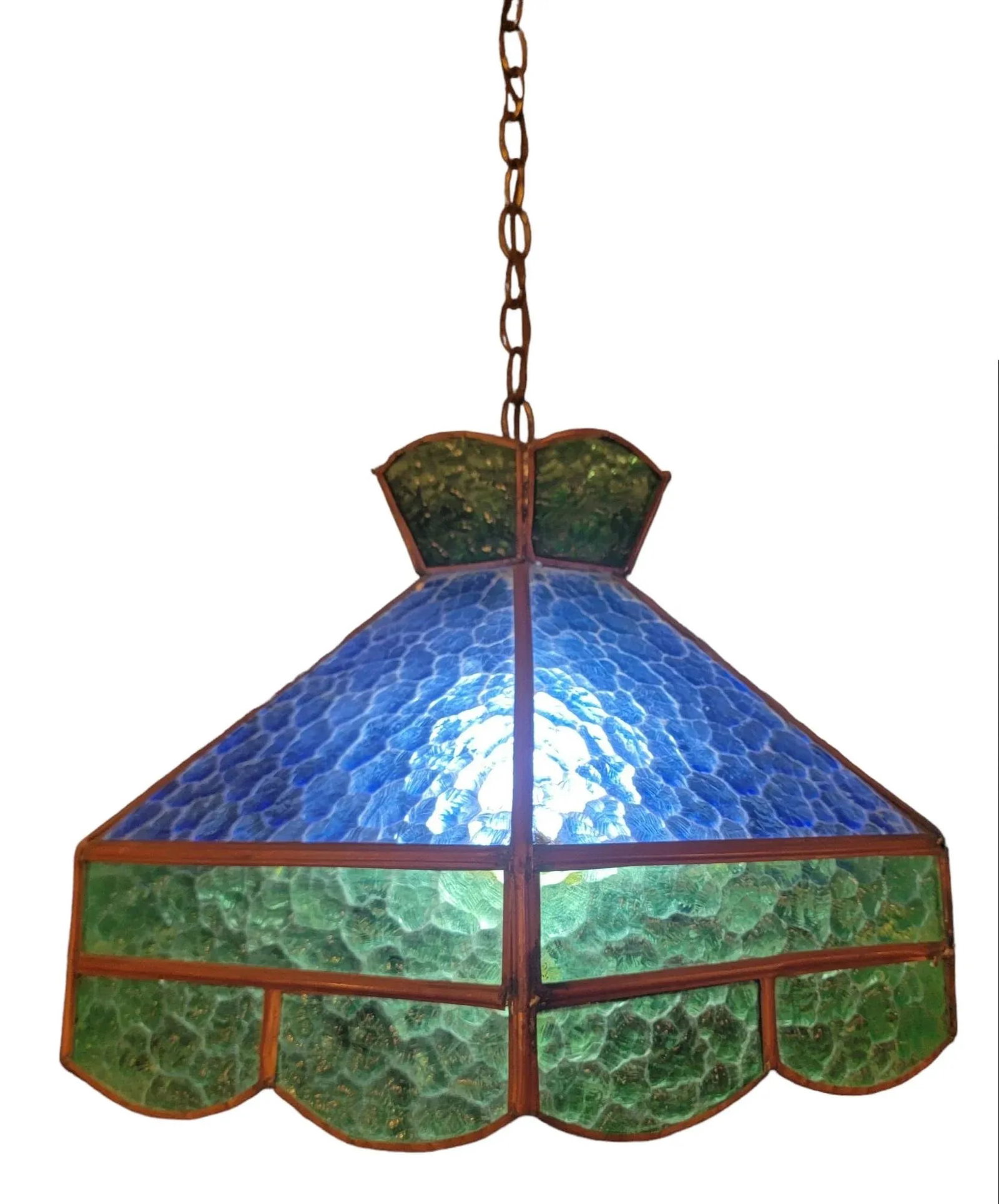 Mid Century Hanging Blue/Geen Stained Glass Pendant Light - 5