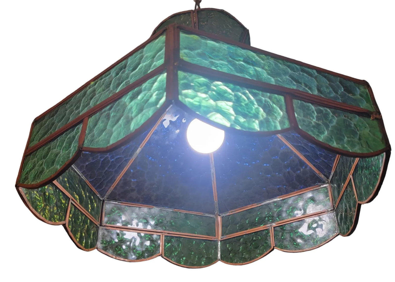 Mid Century Hanging Blue/Geen Stained Glass Pendant Light - 6
