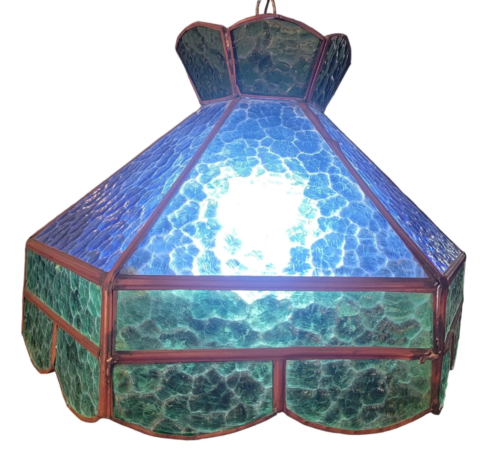 Mid Century Hanging Blue/Geen Stained Glass Pendant Light - 7