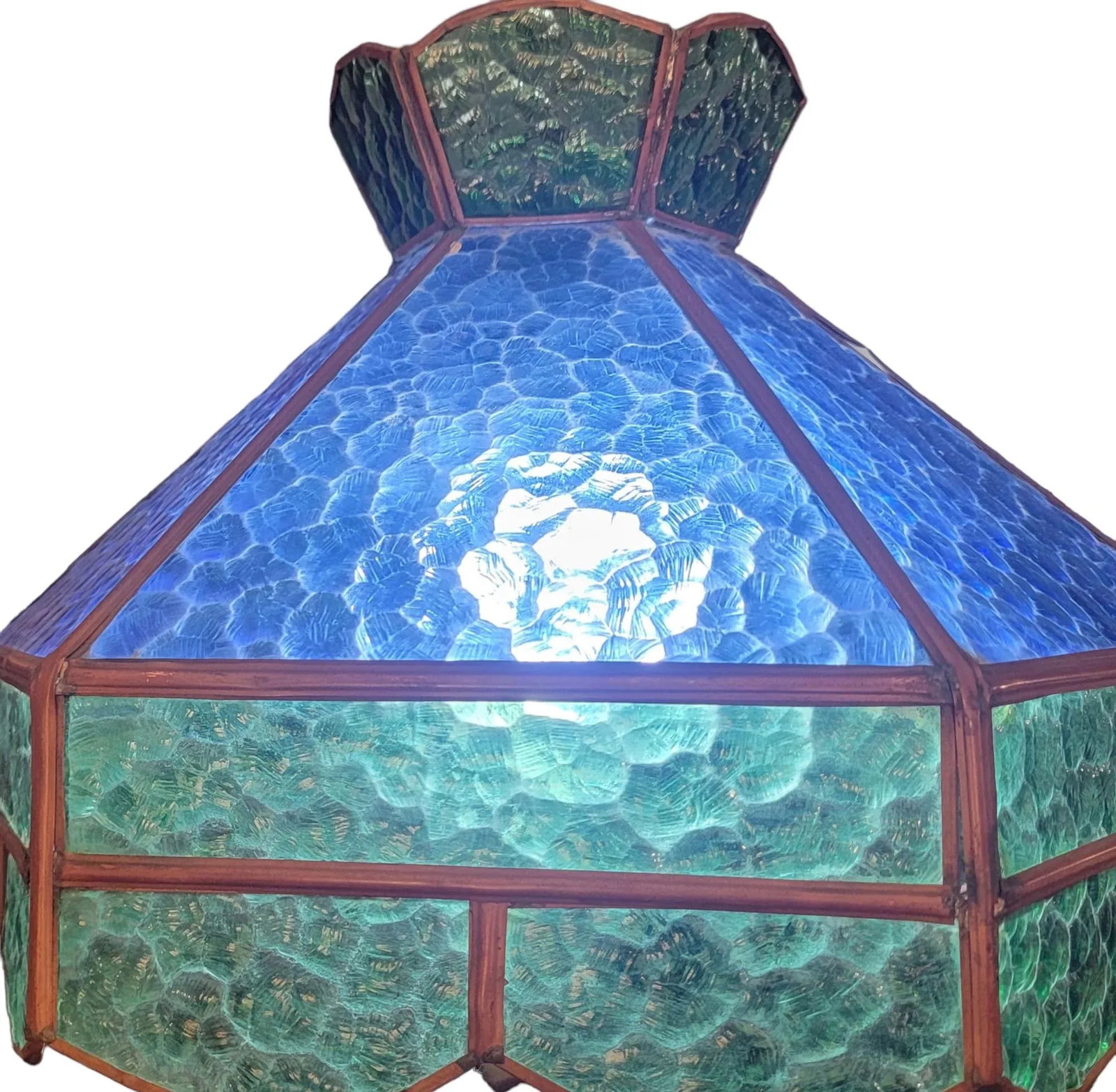 Mid Century Hanging Blue/Geen Stained Glass Pendant Light - 8