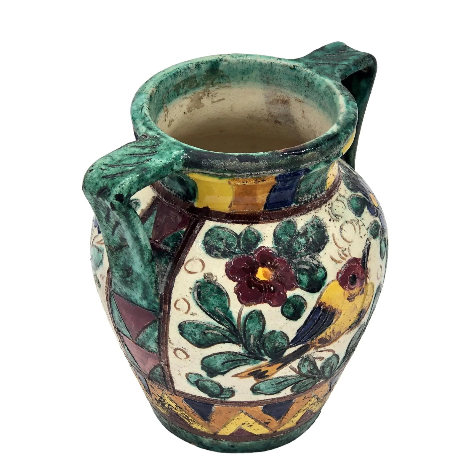 Majolica Italy Tin Glazed Urn/Vase Art Pottery With Handles - 3