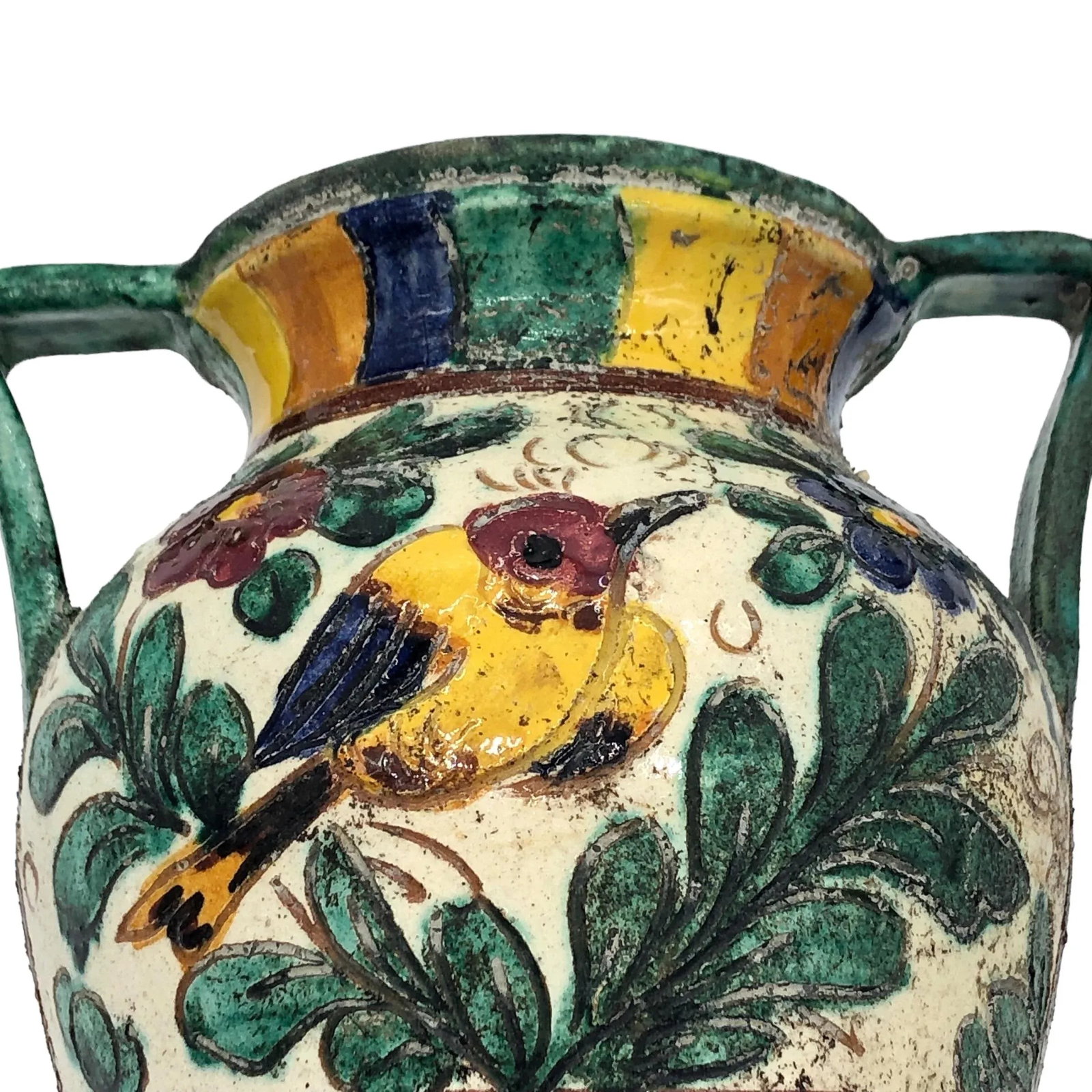 Majolica Italy Tin Glazed Urn/Vase Art Pottery With Handles - 5