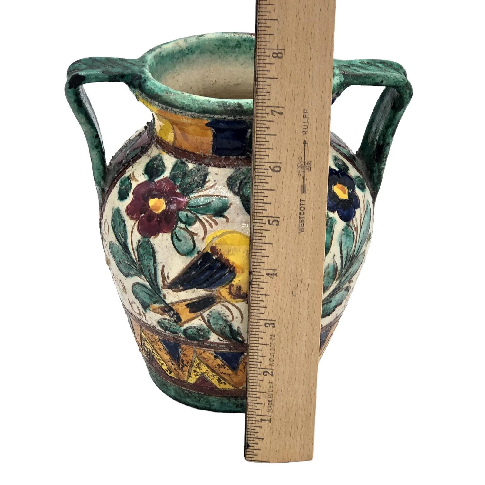 Majolica Italy Tin Glazed Urn/Vase Art Pottery With Handles - 9