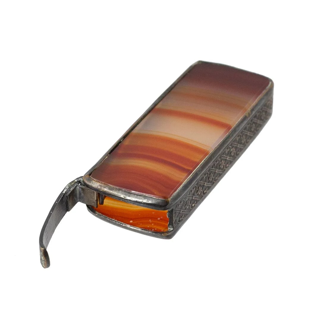 Late 19th Century Vintage Victorian Brass and Agate Matchsafe - 2