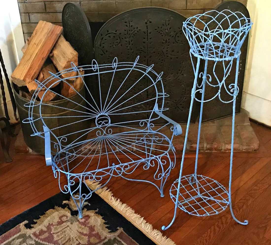 Blue Wire-Woven Plant Stands - A Pair - 7