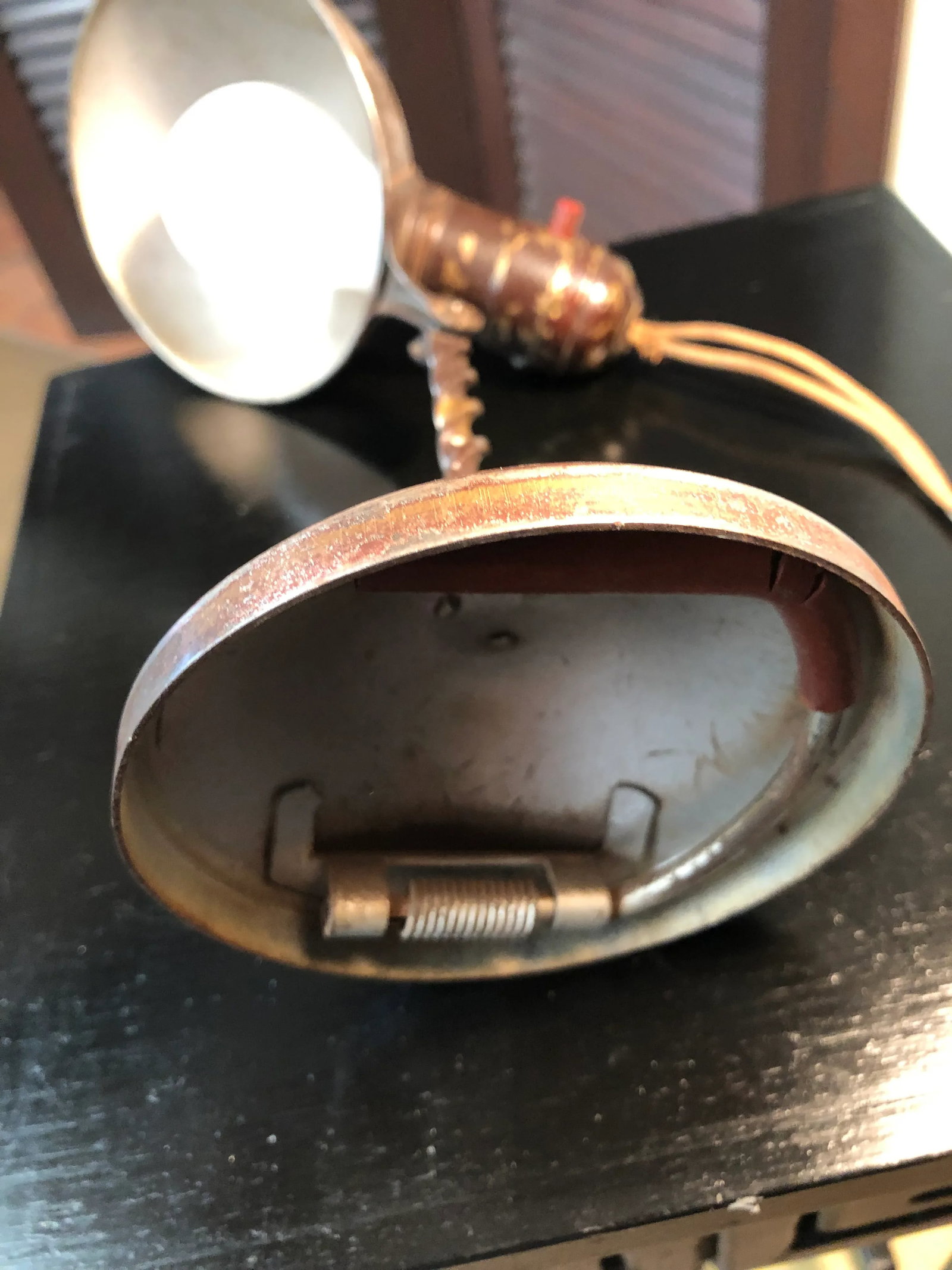Mini Antique 1920s Metal Reading Lamp With Patina - 5
