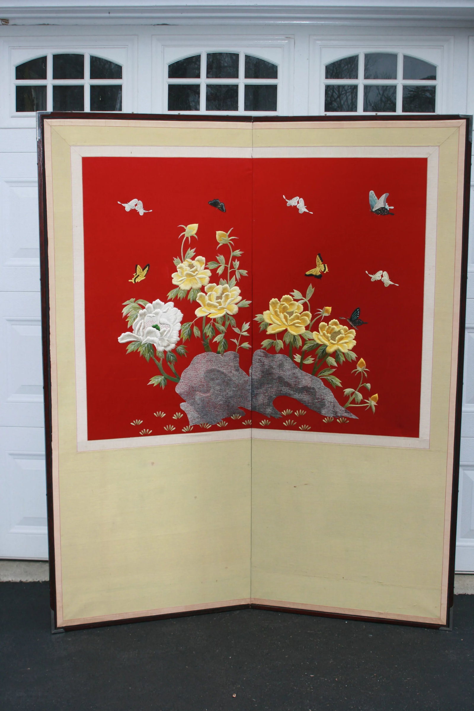 Asian Nature Motif 2 Panel Hand Embroidered Screen - 13