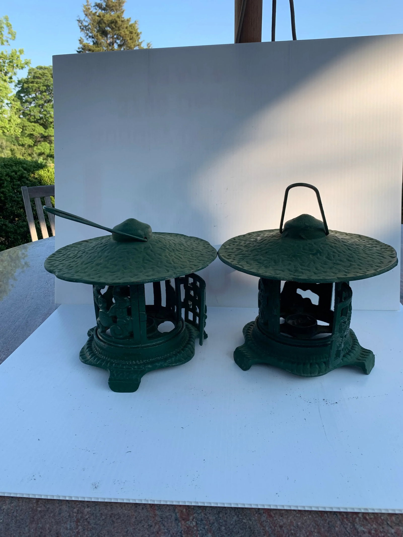 Vintage Cast Iron Pagoda Garden Lanterns - Set of 2 - 2