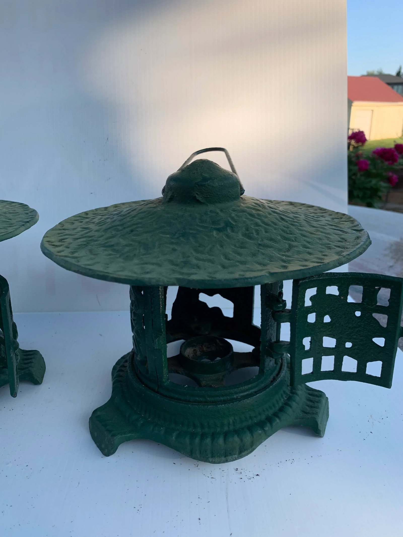 Vintage Cast Iron Pagoda Garden Lanterns - Set of 2 - 7