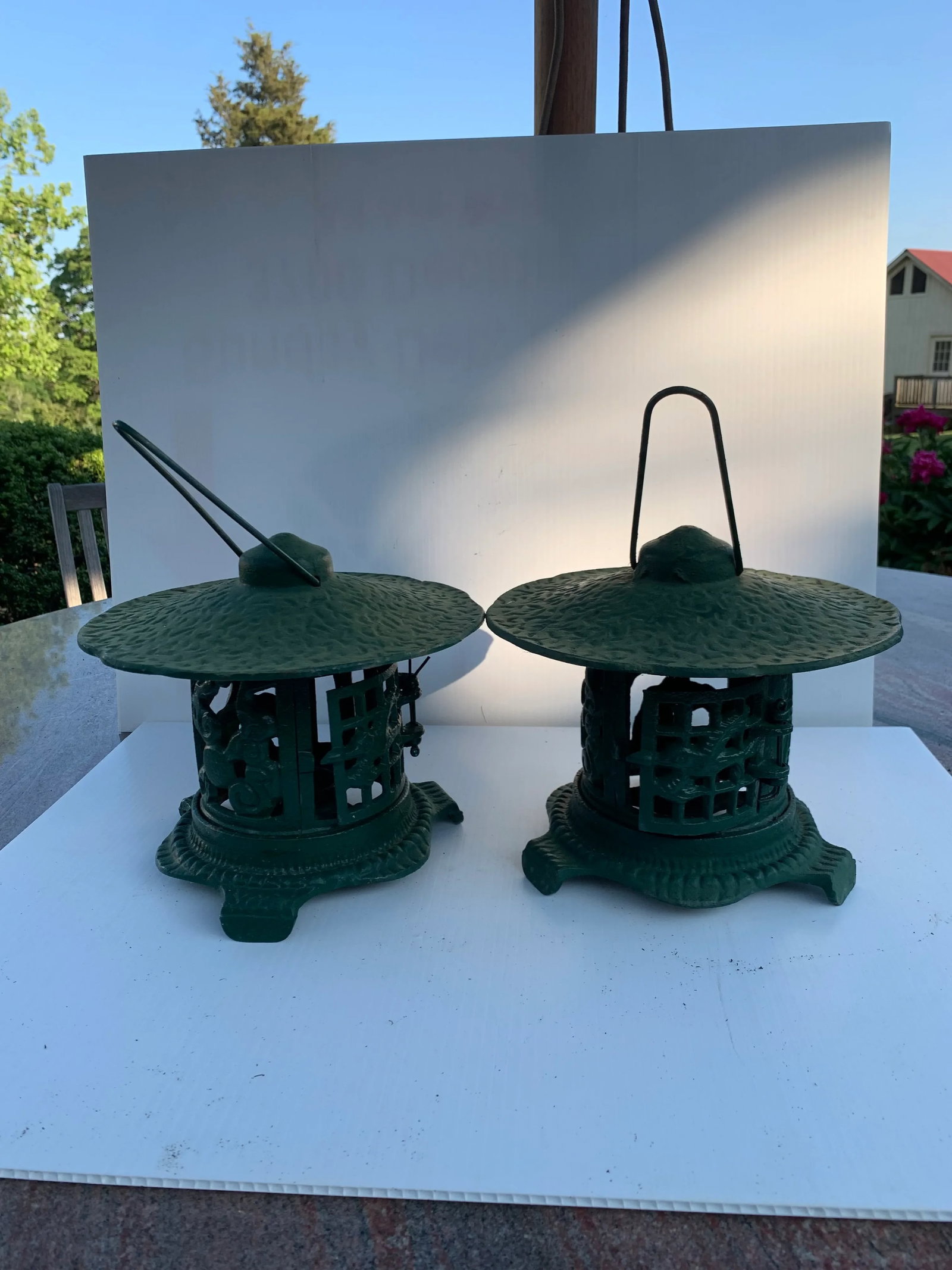 Vintage Cast Iron Pagoda Garden Lanterns - Set of 2 - 8