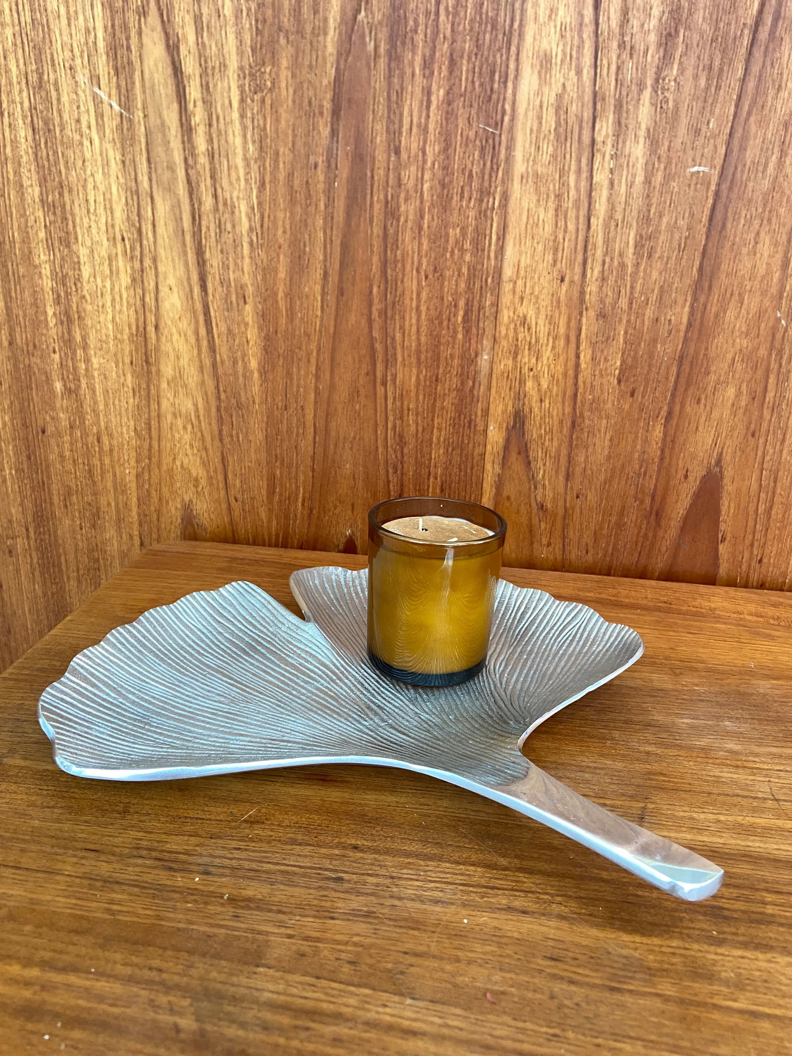 Large 1990s Ginkgo Fan Leaf Shaped Aluminum Metal Coffee Table Tray - 2