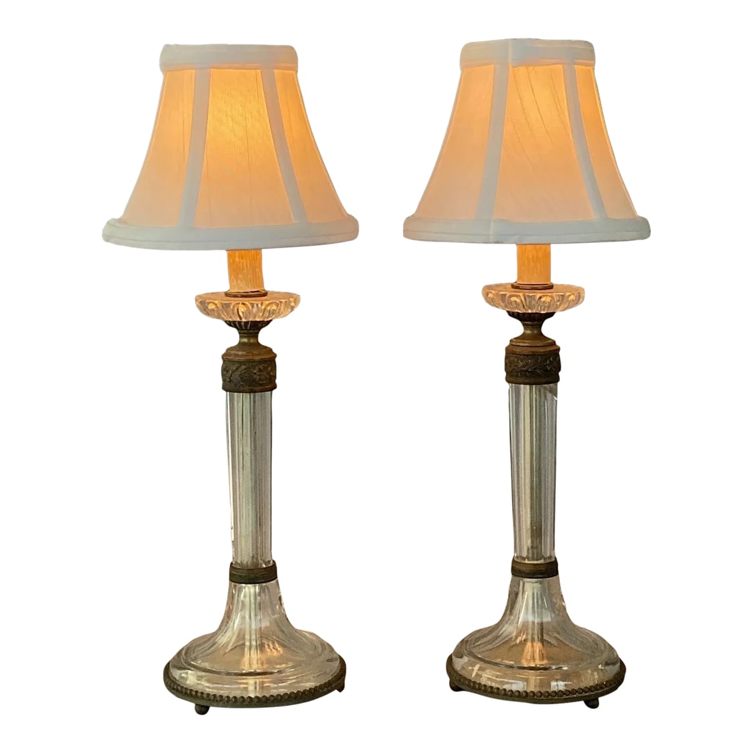 A Pair of French Crystal Vanity Table Lamps, Ca. 1920: You're already thinking to yourself, "Hmmm... these lamps are FABULOUS," no? Well if you hadn't guessed, that's my opinion. Top, top French quality, the glass is most likely crystal by one of the
