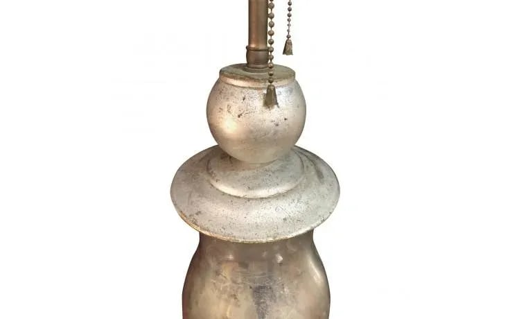 Hollywood Regency Style Hurricane Silve Leafed Glass Lamps - a Pair - 2