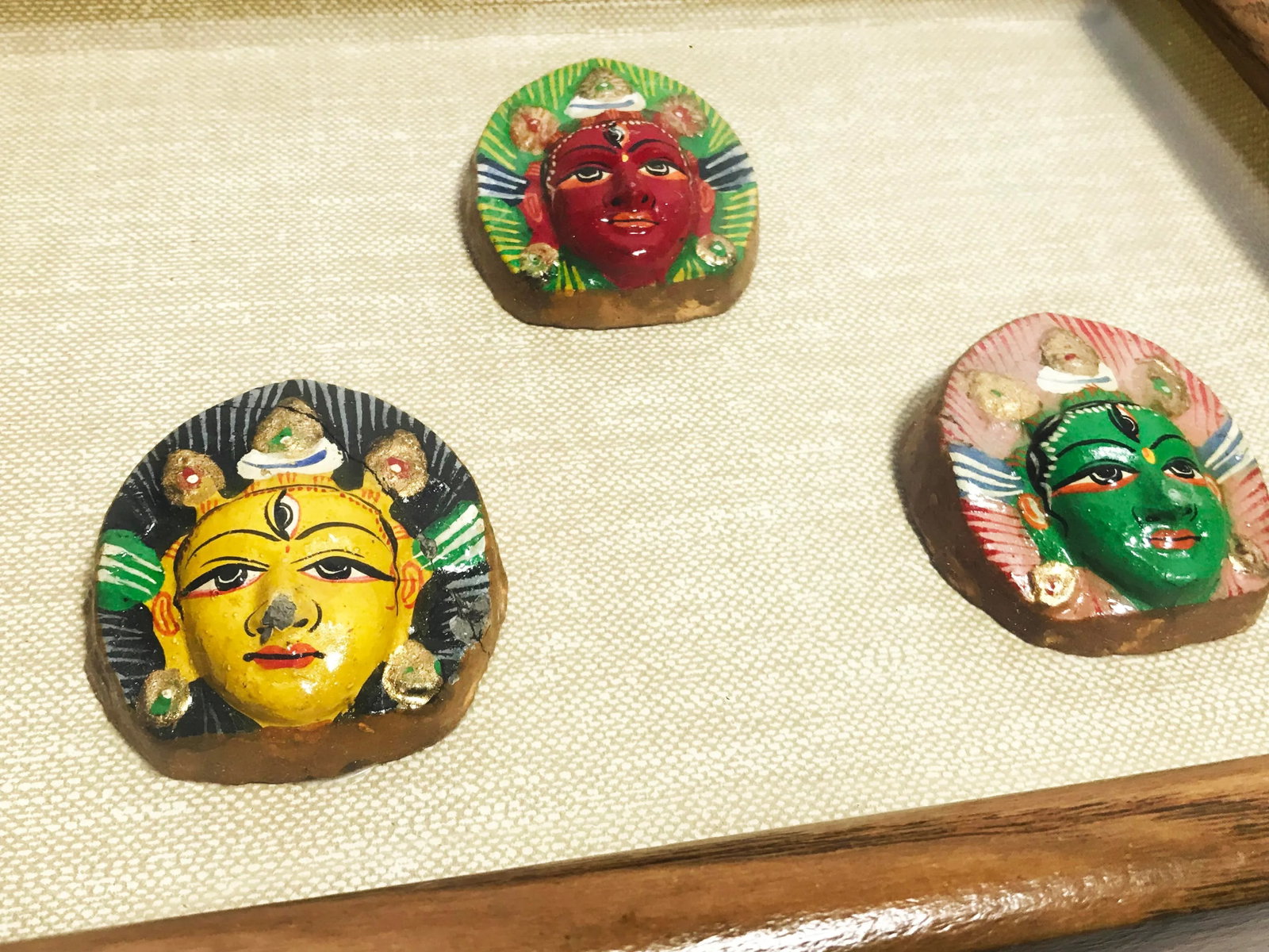 Vintage Mid-Century Hand Painted Shiva Third Eye Sculptures Framed in Shadow Box - 2