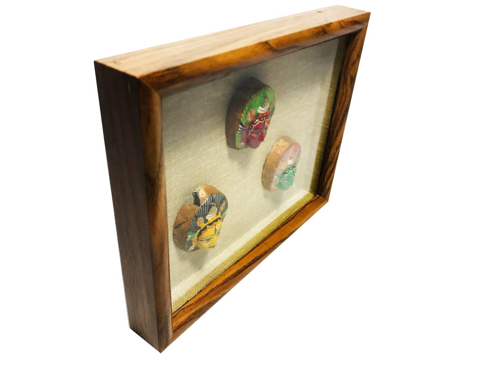 Vintage Mid-Century Hand Painted Shiva Third Eye Sculptures Framed in Shadow Box - 3