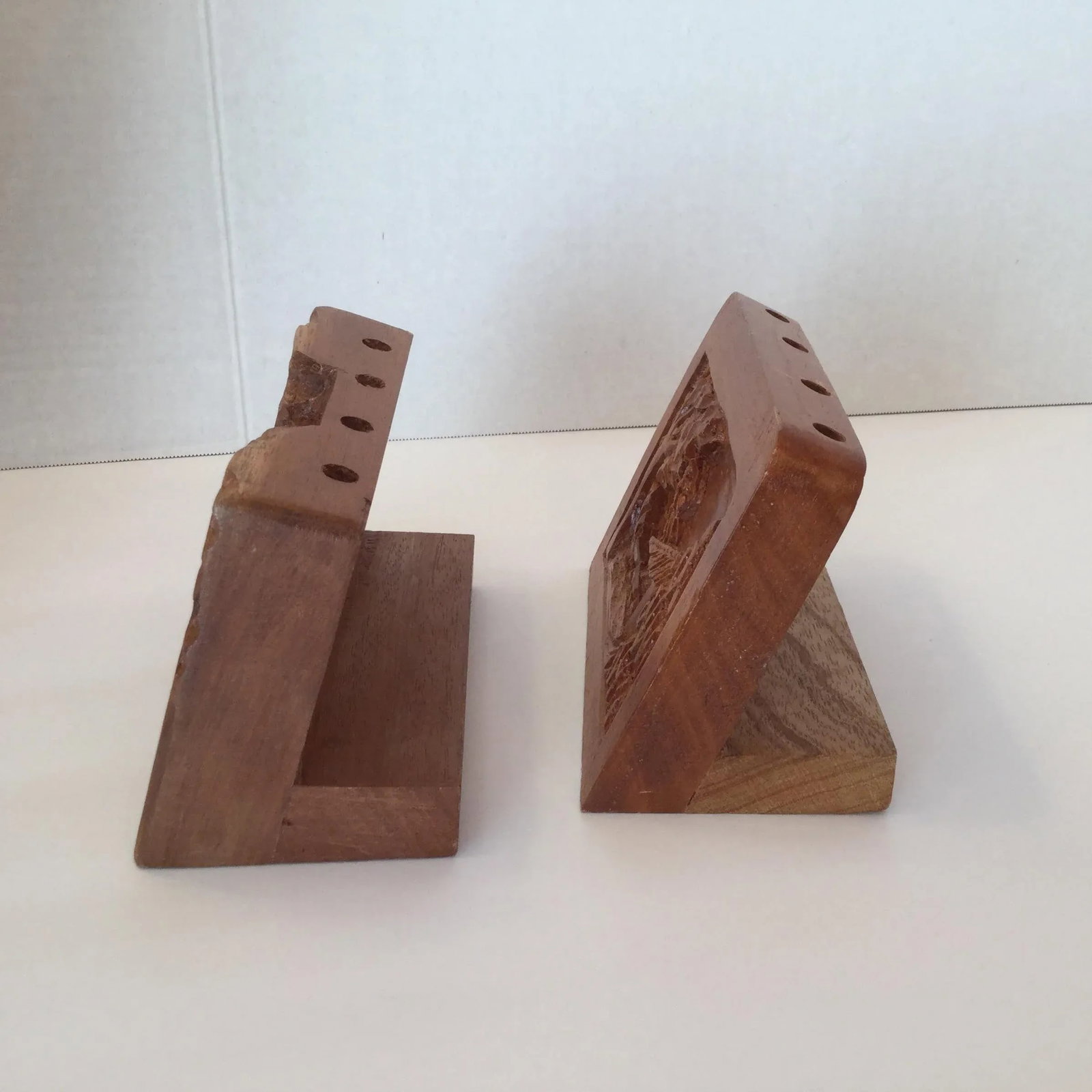 Hand Carved Wood Carvings - A Pair - 6