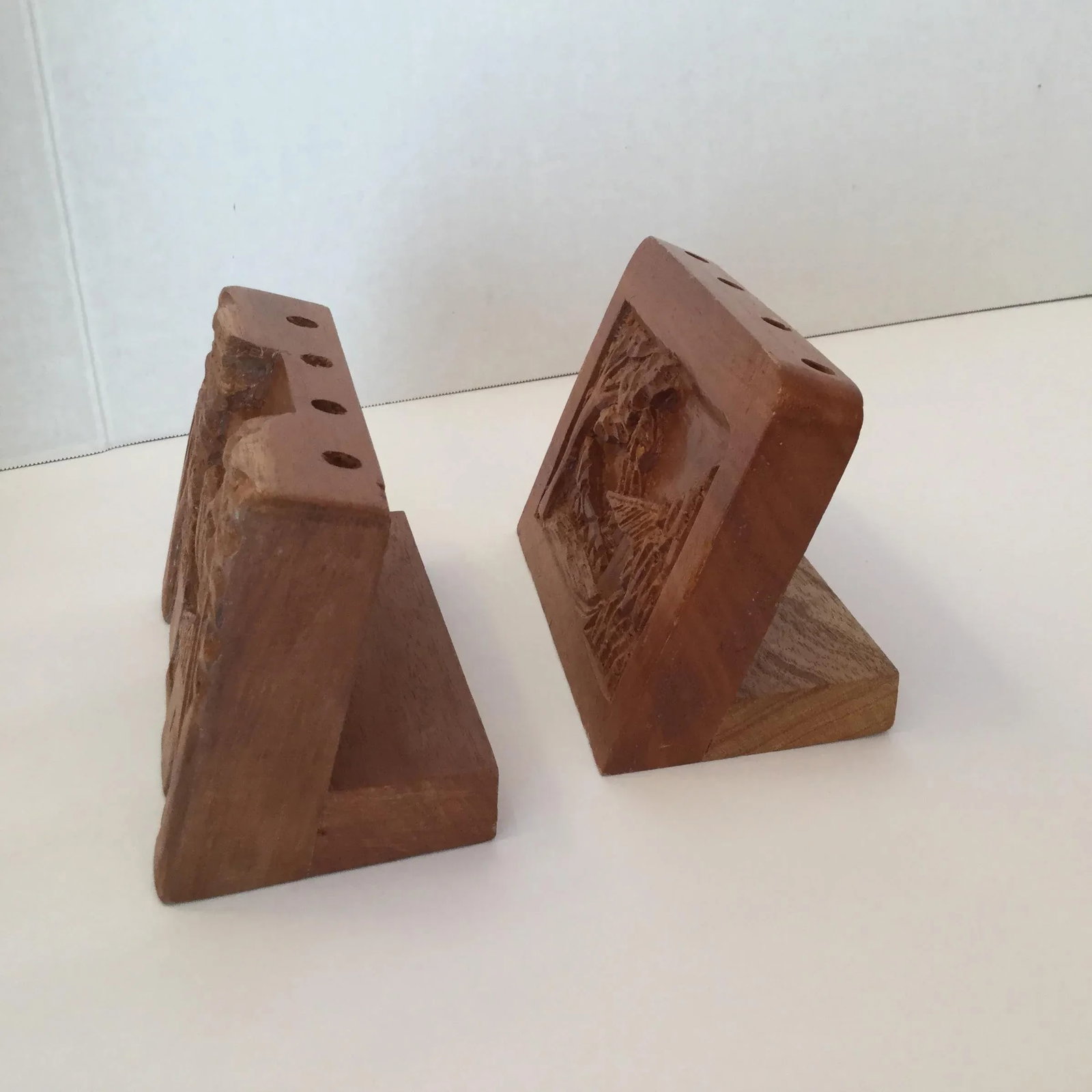 Hand Carved Wood Carvings - A Pair - 7