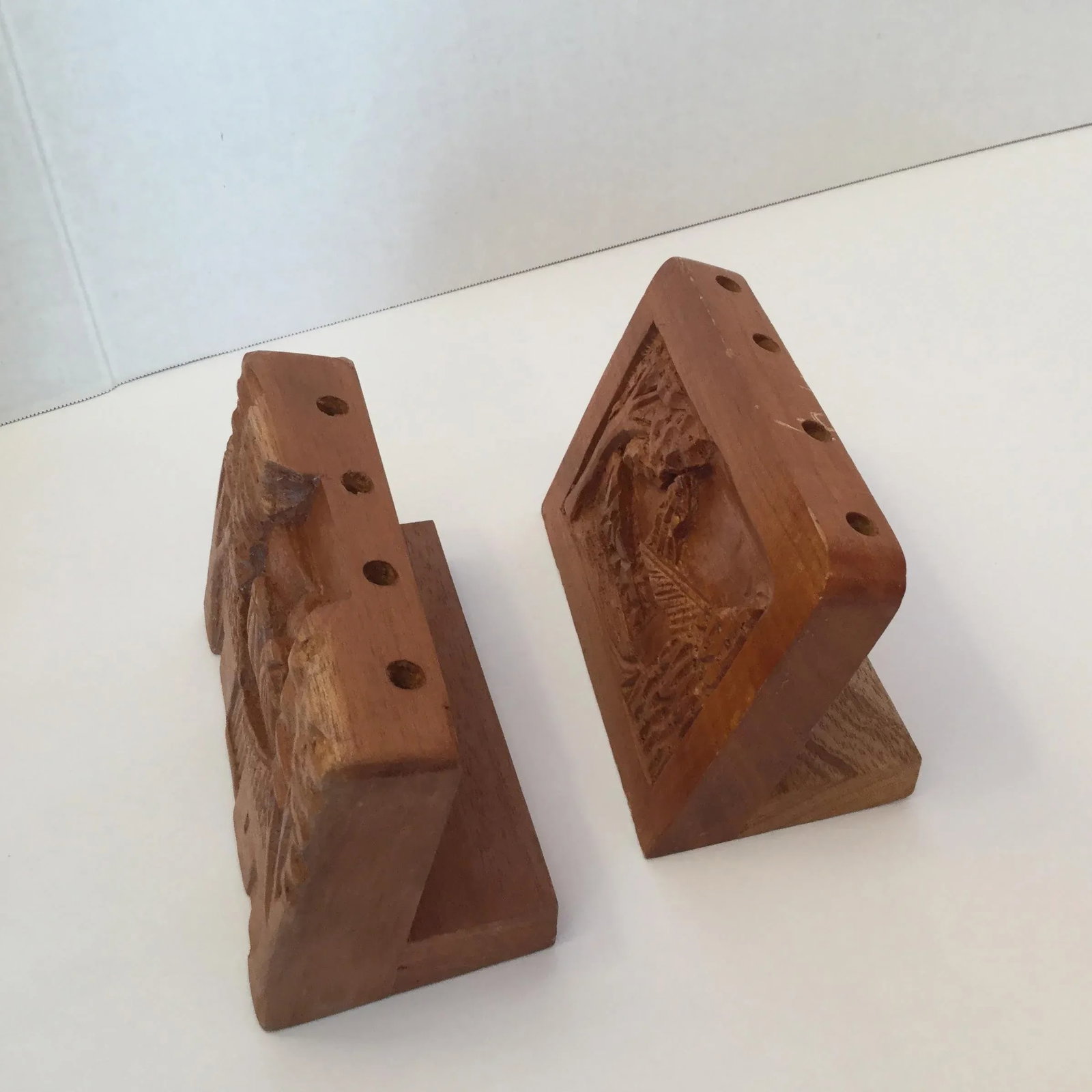 Hand Carved Wood Carvings - A Pair - 8