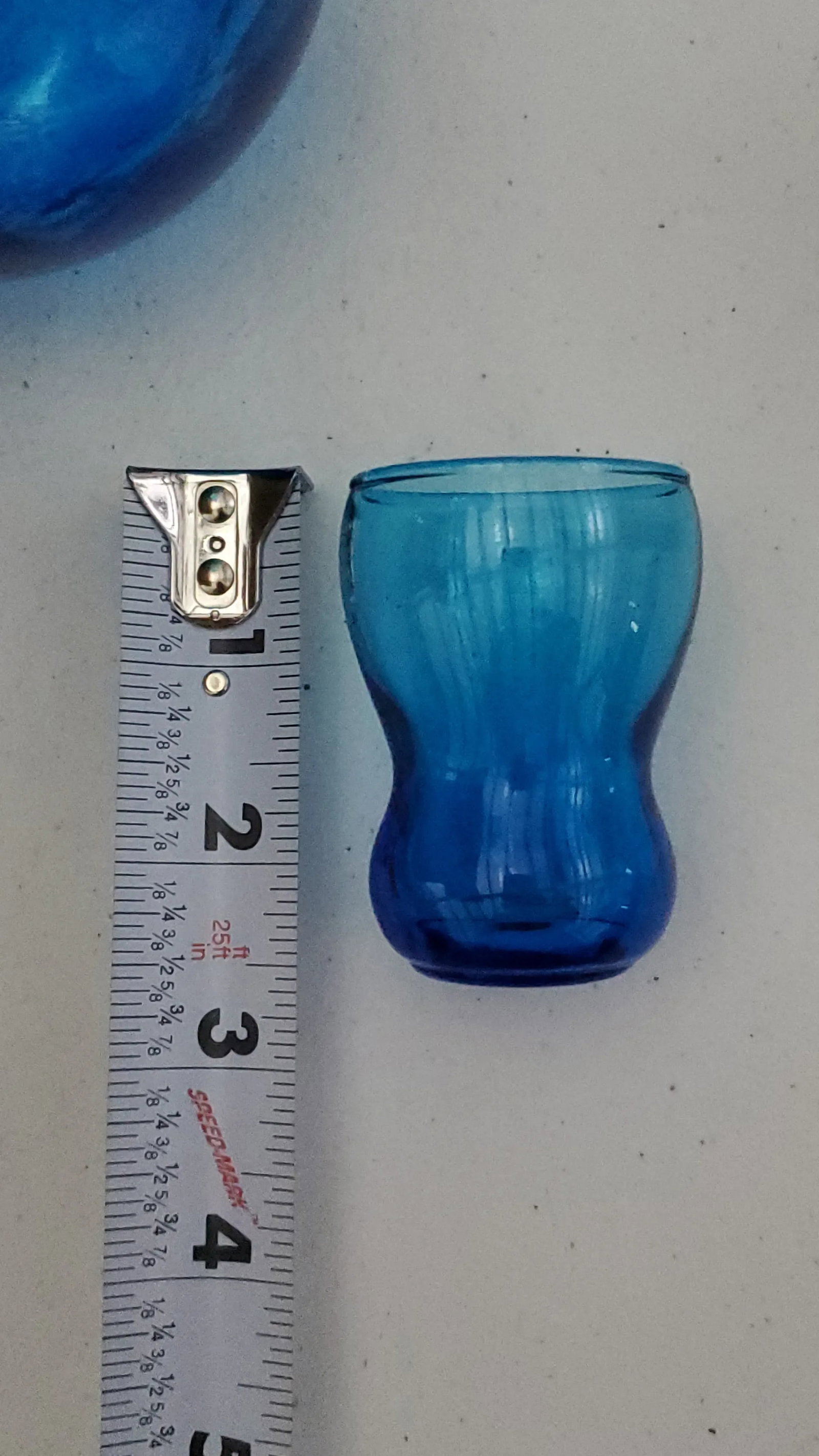 Vintage Turquoise Hand-Blown Hourglass Shaped Glass Decanter With 2 Matched Shot Glasses- 3 Pieces - 11