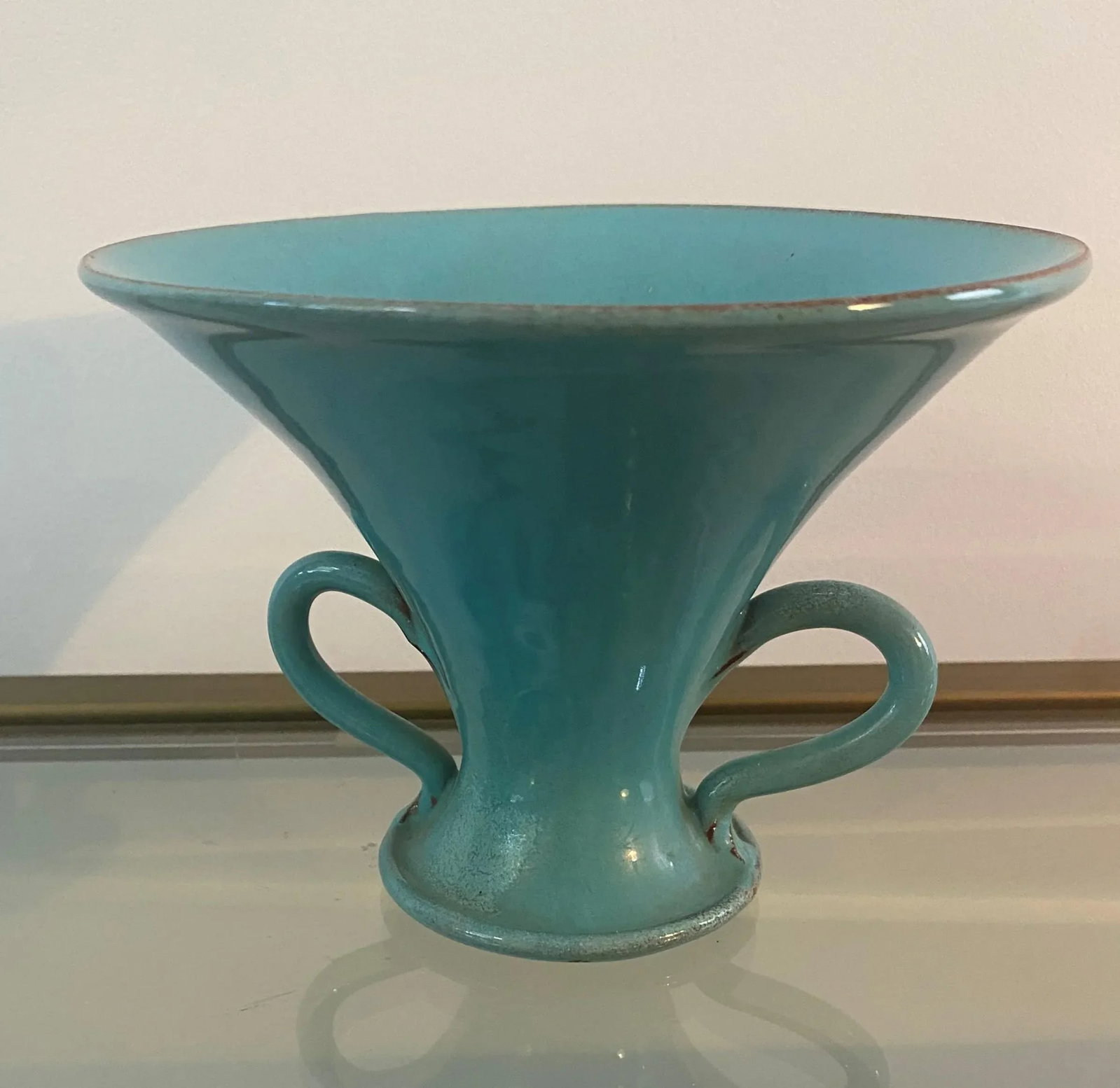 Vintage 2-Handled Turquoise Vase - 3