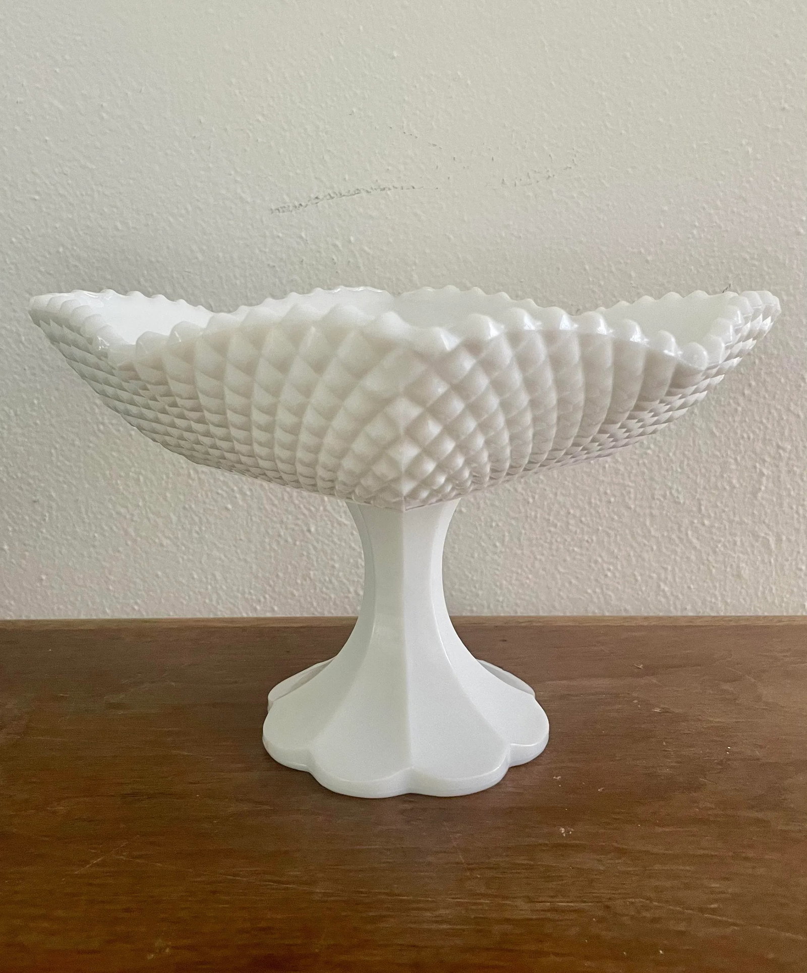 Vintage Westmoreland Square English Hobnail Milk Glass Pedestal Bowl - 2