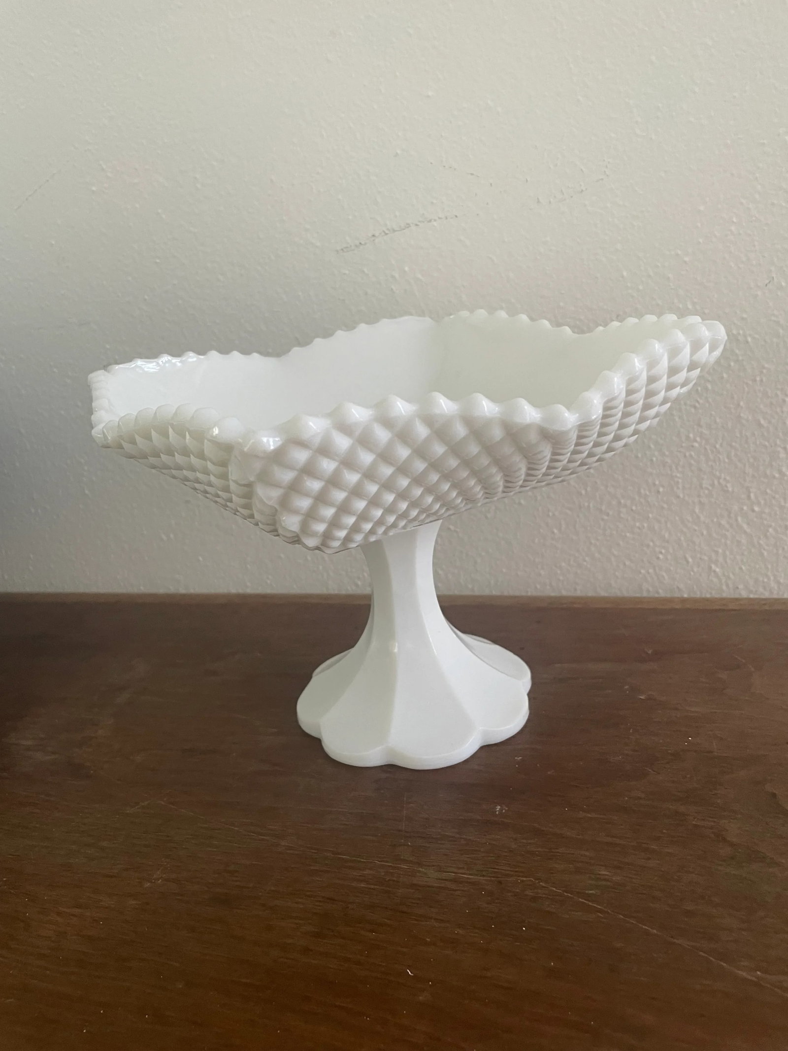 Vintage Westmoreland Square English Hobnail Milk Glass Pedestal Bowl - 3
